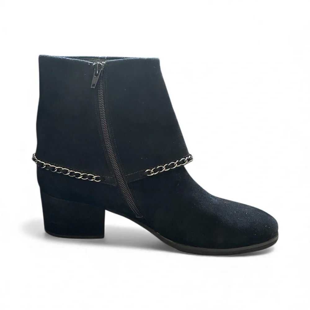 Vaneli Elegant Black Suede Ankle Boots with Silver‎ Chain Detail Trim 10
